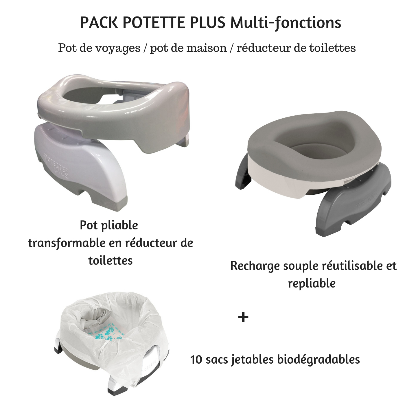 Pot bébé multifonctions 3 en 1 (pot de voyages, réducteur de toilettes, pot  de maison) - 3 coloris