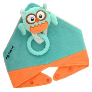Bavoir bandana avec jouet d'éveil et anneau de dentition - Ollie la Chouette