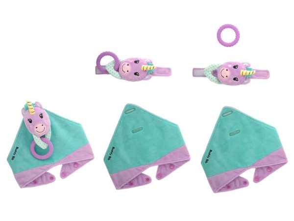 Bavoir bandana avec jouet d'éveil et anneau de dentition Unice La Licorne