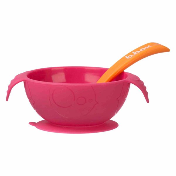 bol enfant avec ventouse et cuillère en silicone - rose