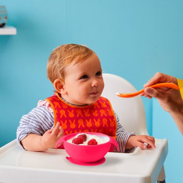 bol enfant avec ventouse et cuillère en silicone - rose