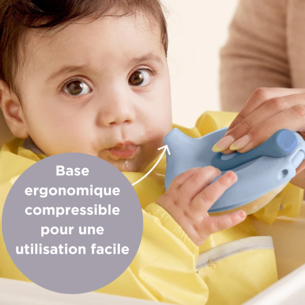 Poche gourde repas bébé rechargeable avec base ergonomique compressible