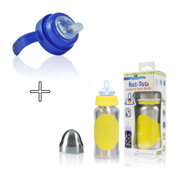 Pack biberon isotherme - 200 ml - Argent jaune + accessoire bec souple bleu