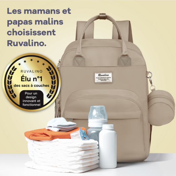 Sac à dos à langer avec tapis de change nomade - Beige – Image 2