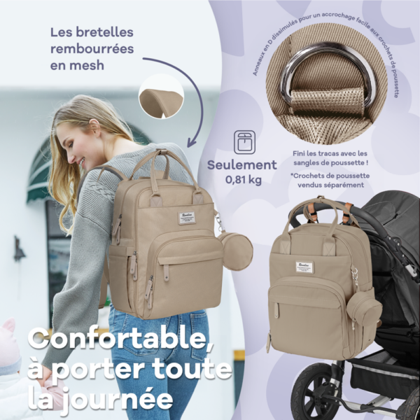 Sac à dos à langer avec tapis de change nomade - Beige – Image 3