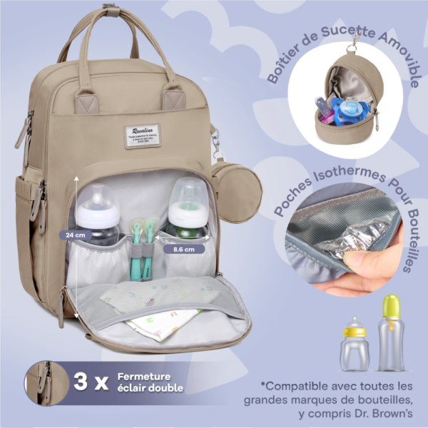 Sac à dos à langer avec tapis de change nomade - Beige – Image 4