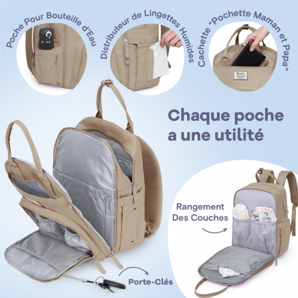 Sac à dos à langer avec tapis de change nomade - Beige – Image 5