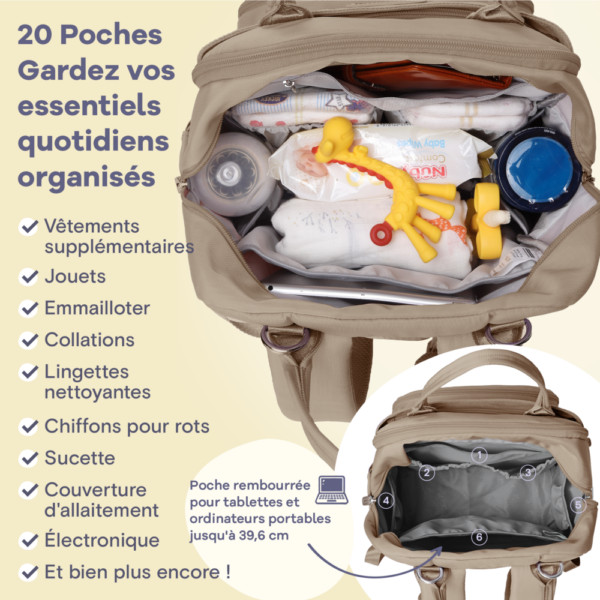 Sac à dos à langer avec tapis de change nomade - Beige – Image 6