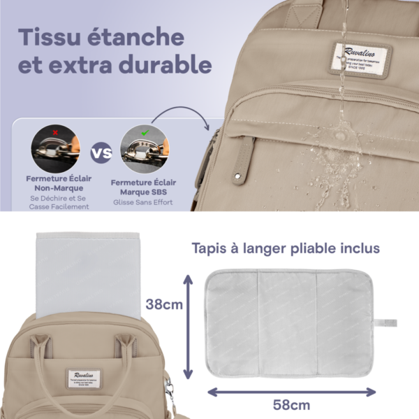 Sac à dos à langer avec tapis de change nomade - Beige – Image 7