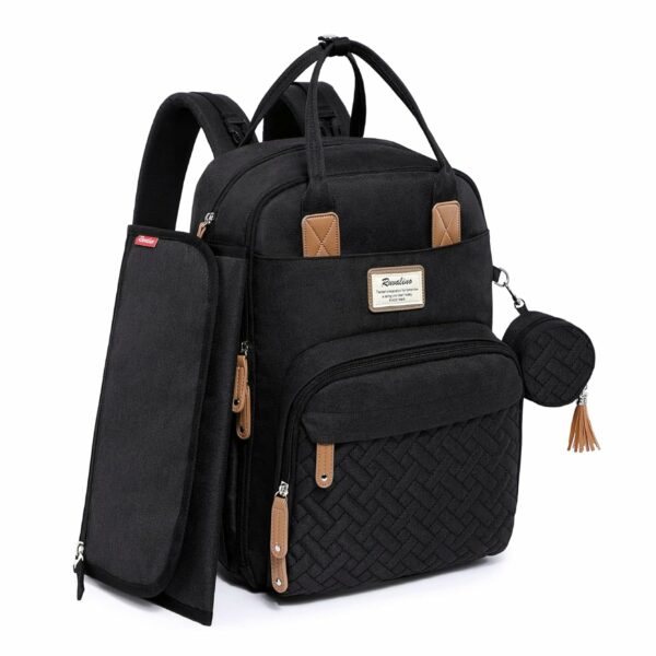 Sac à dos à langer avec pochette de change amovible - Noir