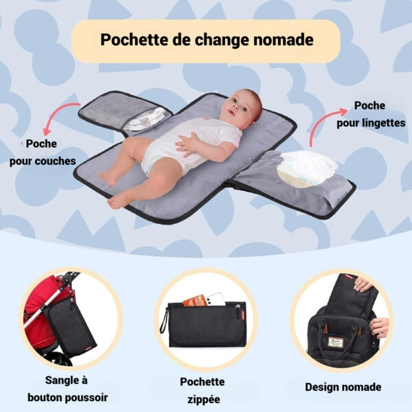 Sac à dos à langer avec pochette de change amovible - Noir – Image 5
