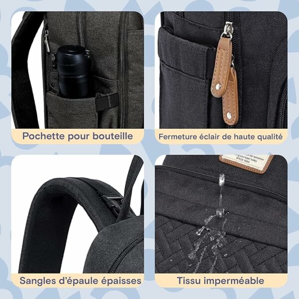 Sac à dos à langer avec pochette de change amovible - Noir – Image 7