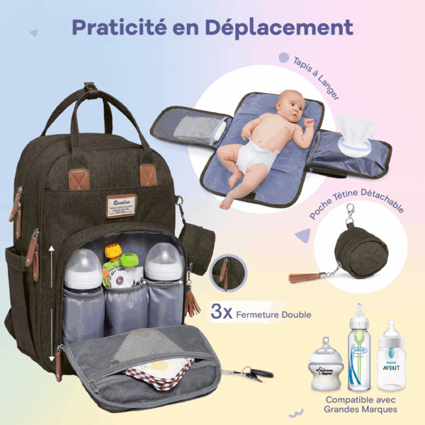 Sac à dos à langer avec pochette de change amovible - Kaki gaufré – Image 3