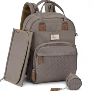 Sac à dos à langer Ruvalino Taupe – Avec pochette de change amovible