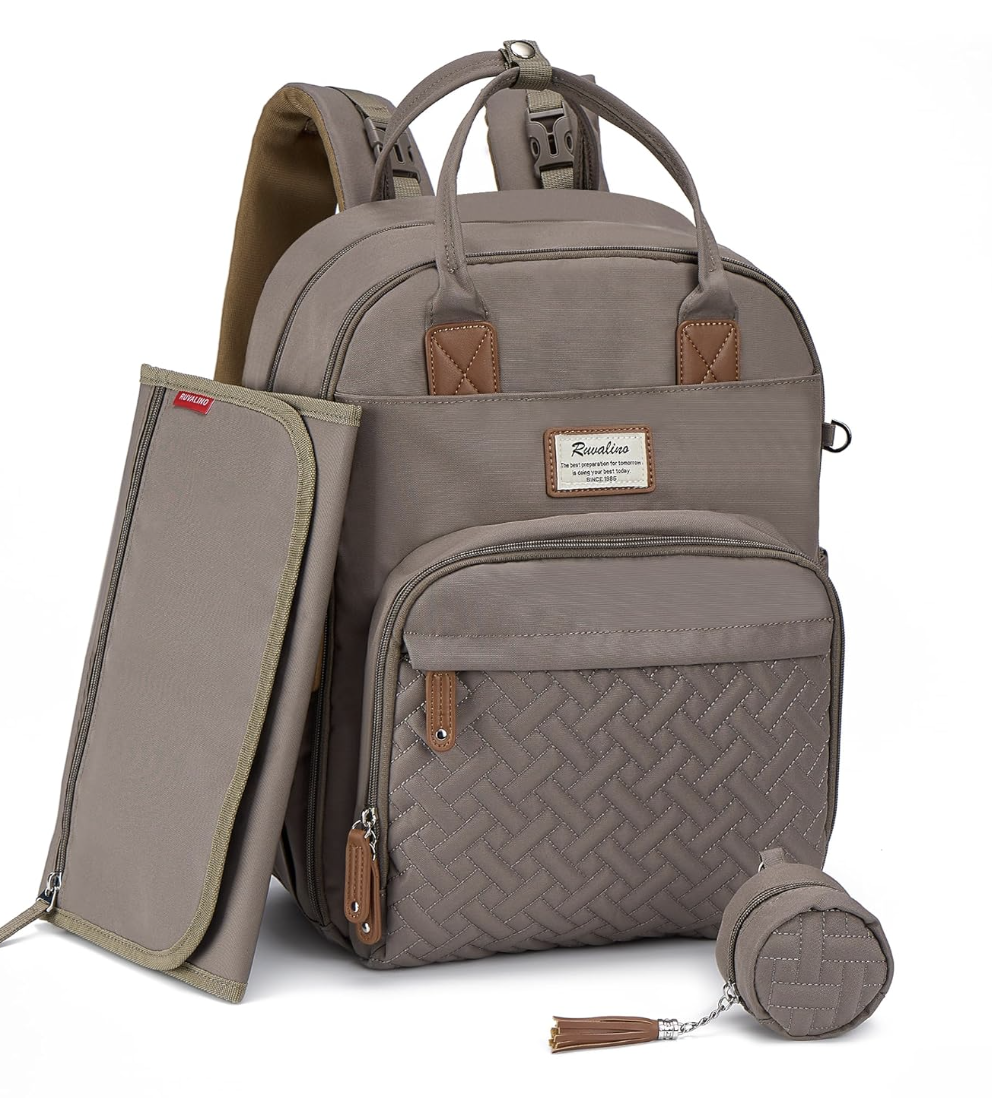 Sac à dos à langer Ruvalino Taupe – Avec pochette de change amovible