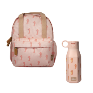 Ensemble de rentrée – Sac à dos enfant en matière recyclée & gourde souple assortie (3-6 ans) - Hippocampe