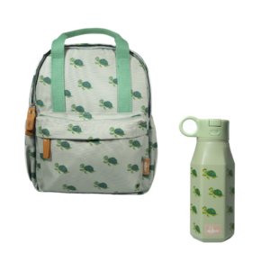 Ensemble de rentrée – Sac à dos enfant en matière recyclée & gourde souple assortie (3-6 ans) - Tortue