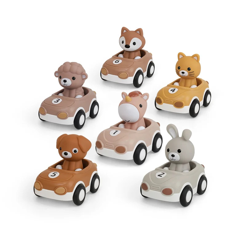 Coffret de 6 voitures à friction et 6 marionnettes animaux