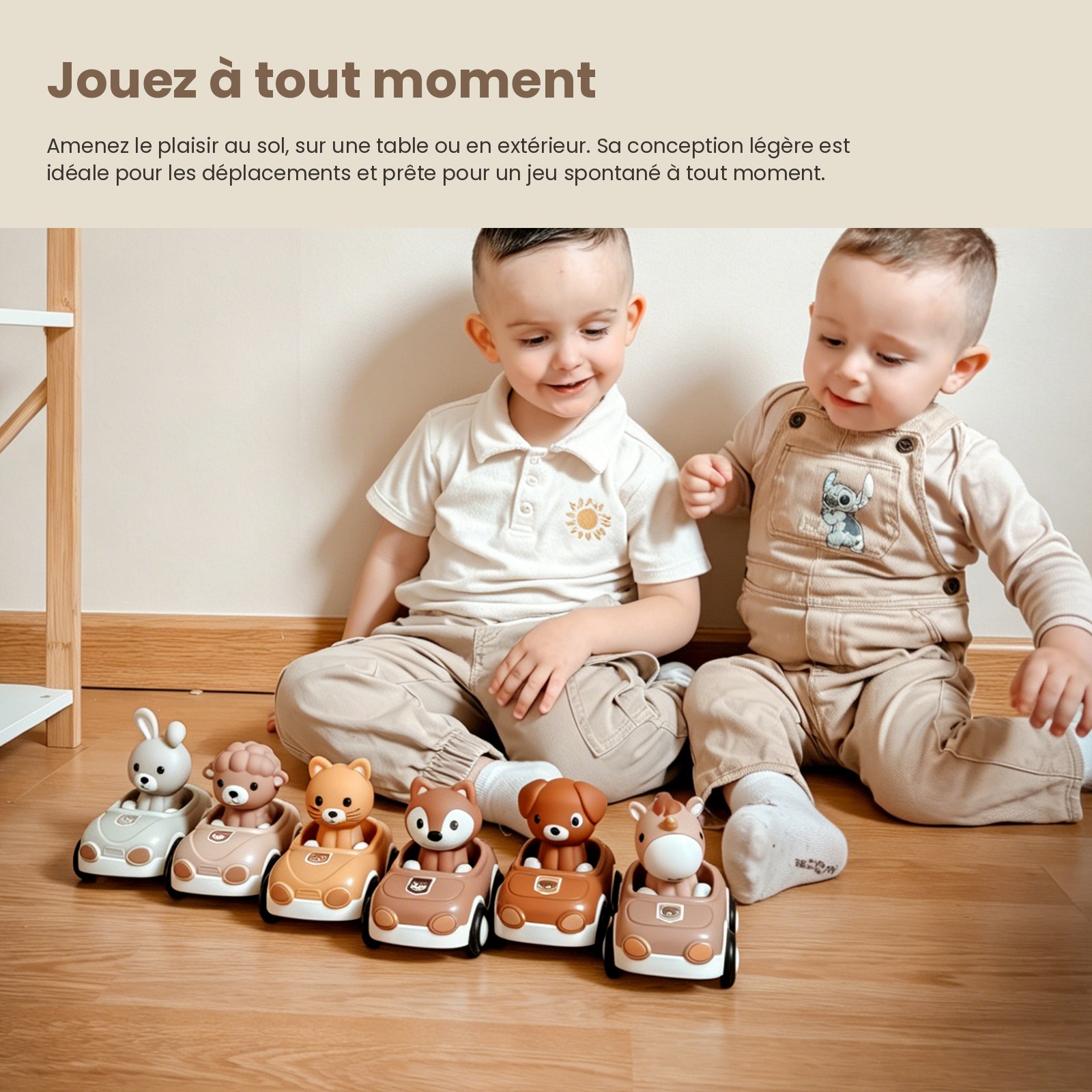 Coffret de 6 voitures à friction et 6 marionnettes animaux – Image 2