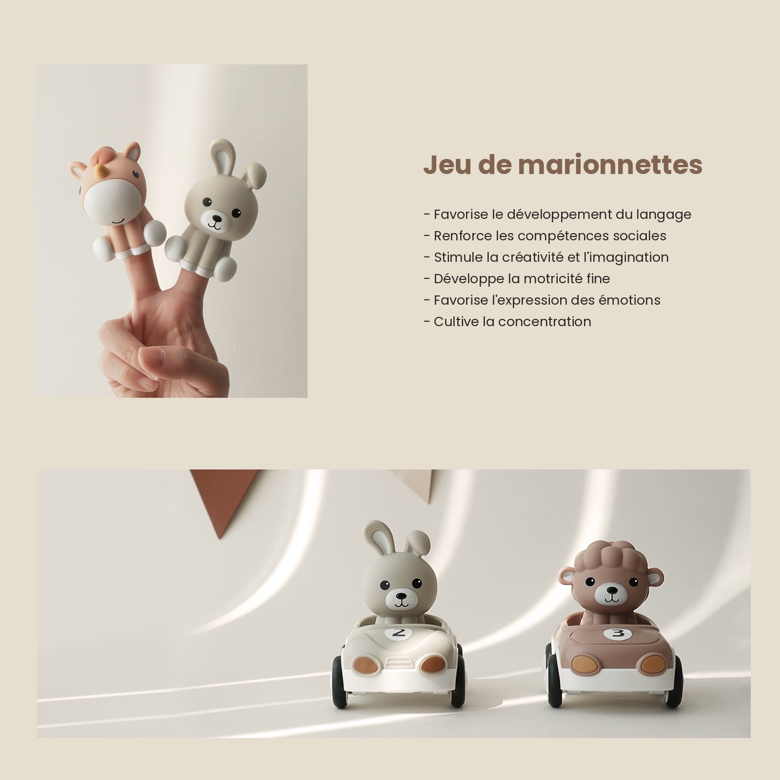 Coffret de 6 voitures à friction et 6 marionnettes animaux – Image 7